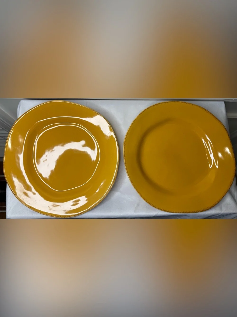 Pair of 12” Vintage Golden Yellow Pier 1 Plates Pattern Elemental So Pretty